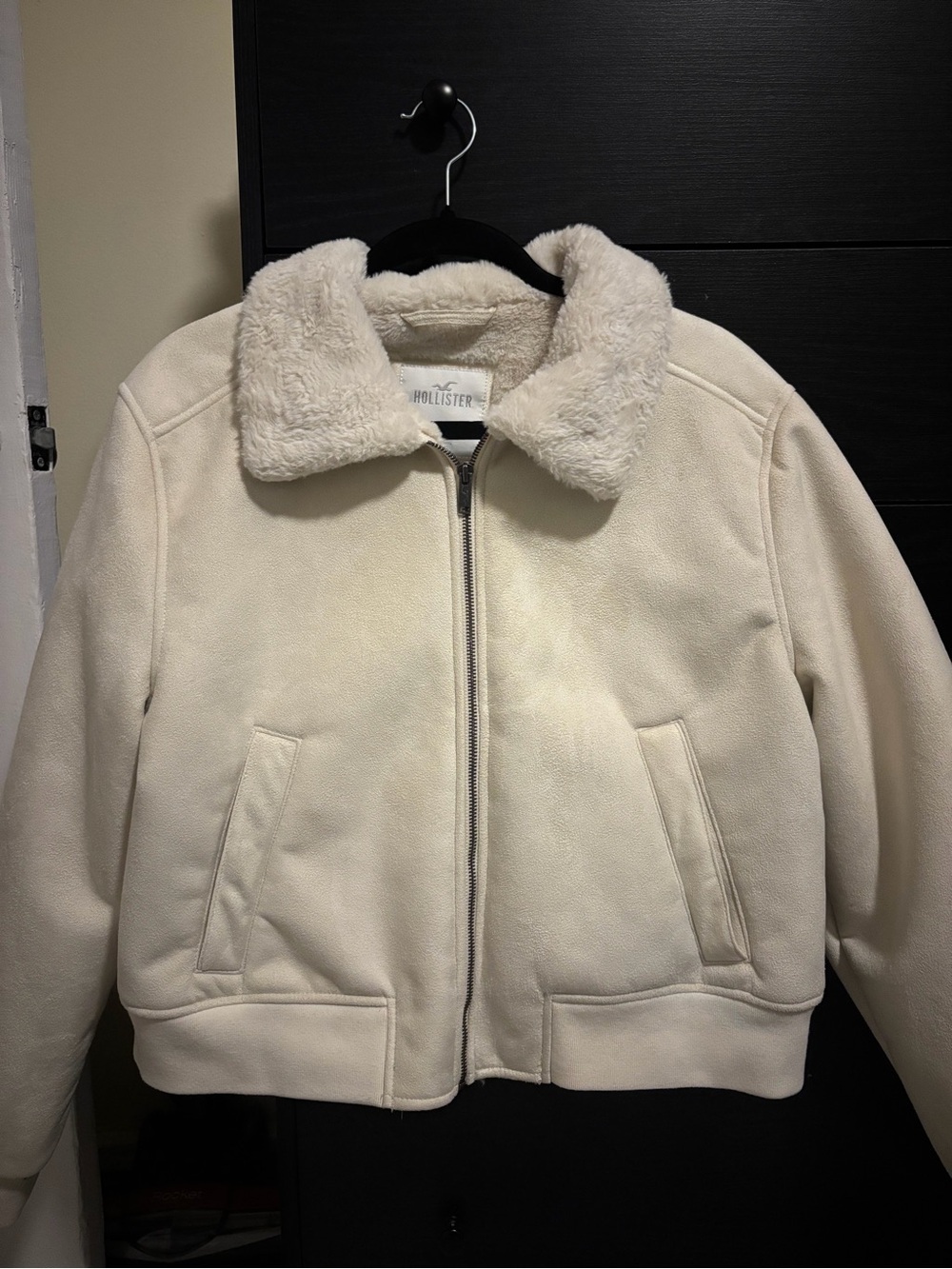 Hollister Cream Faux-Sherpa Collar Zip Jacket